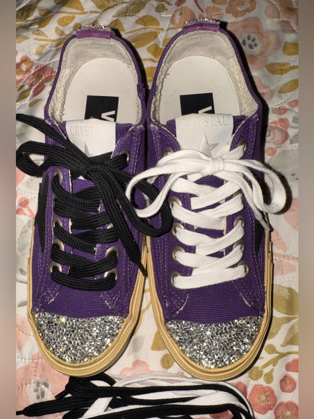 Golden Goose Swarovski Crystal Purple Canvas V-Star Size 37